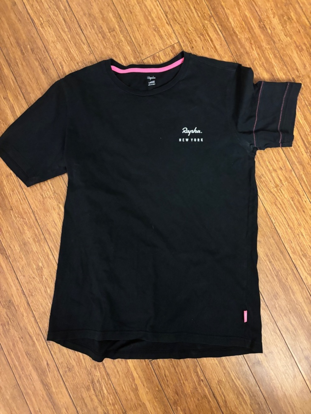 Rapha New York Men's Black Crew Neck T-Shirt with Pink Trim size L